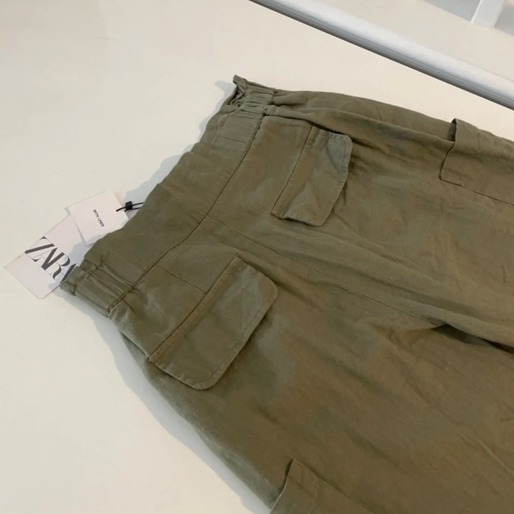 ❤️ Zara Baggy Linen Blend Olive Green Ankle Pants Size 4